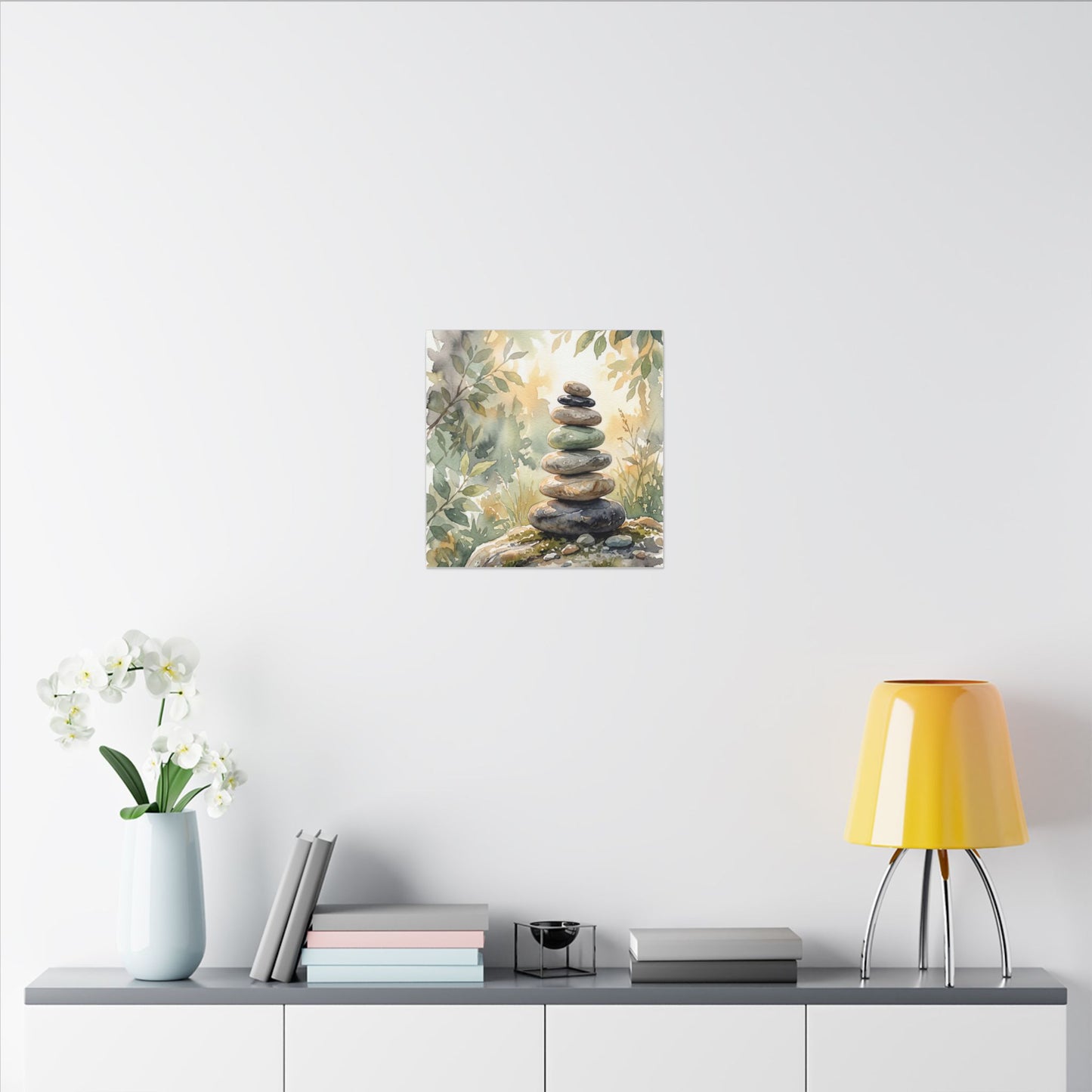 Golden Hour River Stones Canvas Art - Japandi Mono No Aware