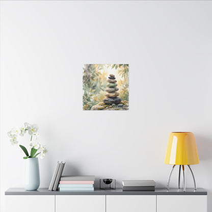 Golden Hour River Stones Canvas Art - Japandi Mono No Aware