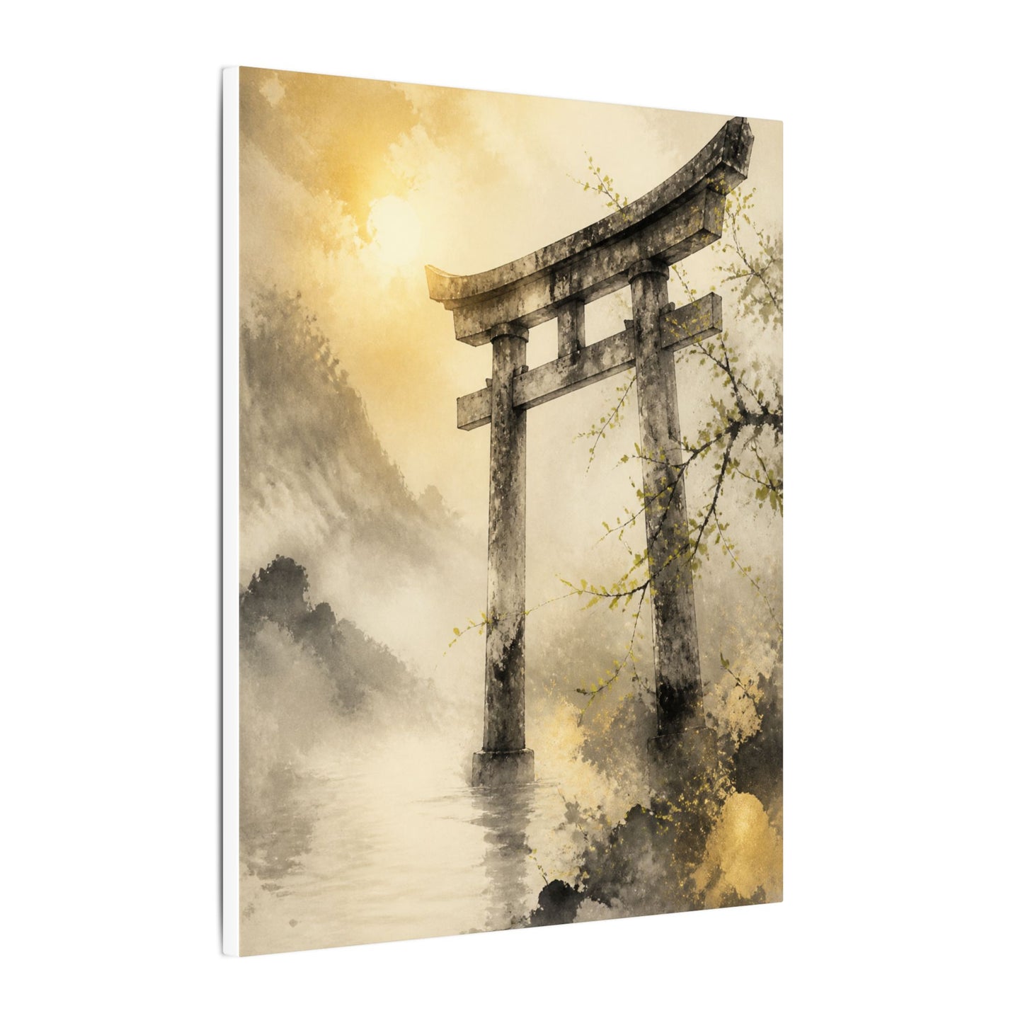 Spring Torii Gate Sumi E Canvas Art | Tranquil Decor