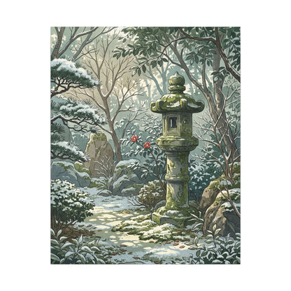 Stone Lantern Winter Canvas Art | Japandi Warm Design