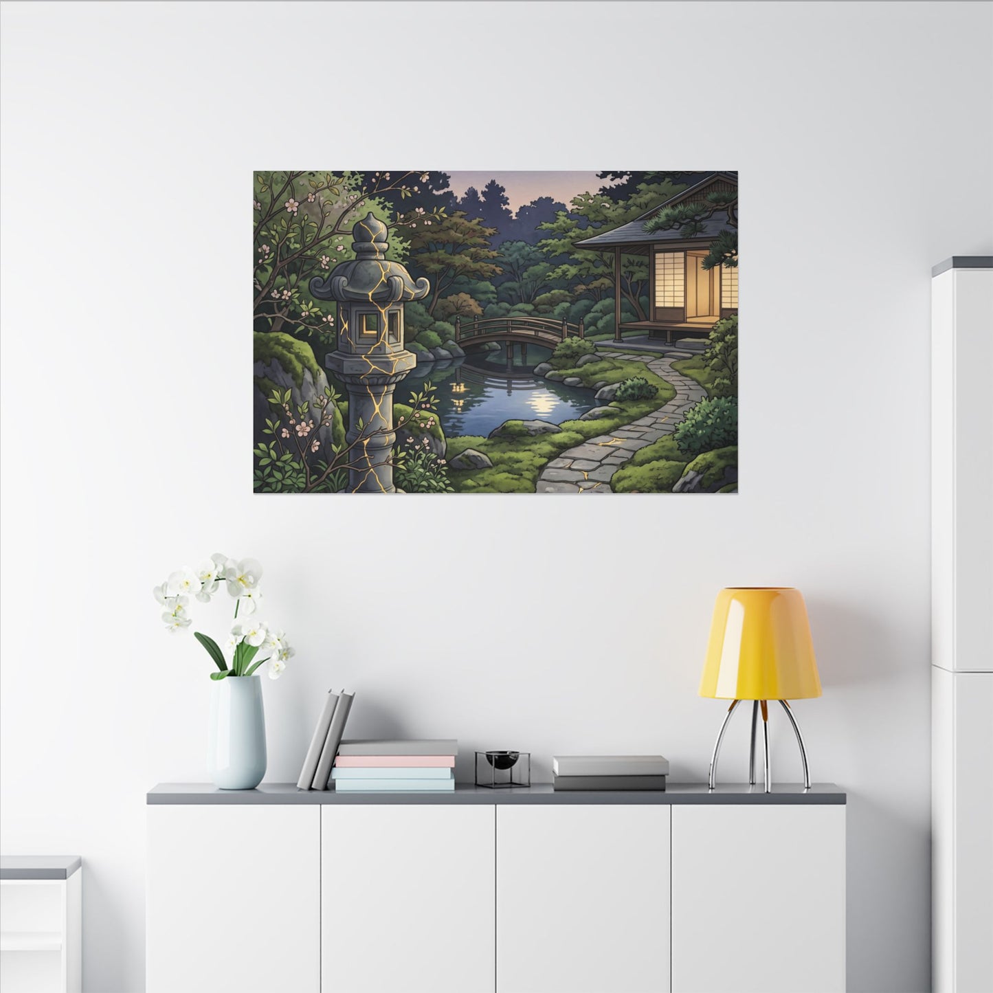 Spring Moonlit Garden Gold Vein Canvas Art | Resilient Decor