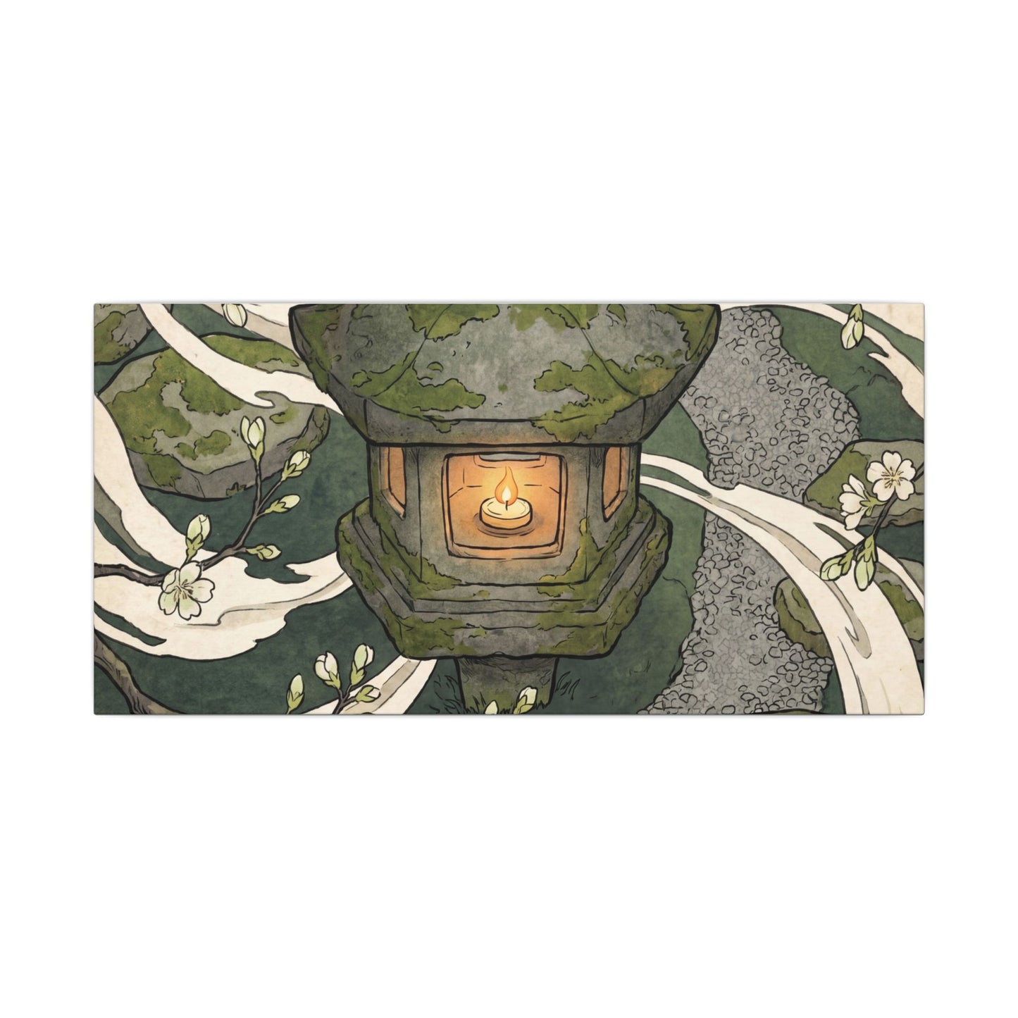 Zen Stone Lantern in Candlelight | Ukiyo E Inspired Canvas Art