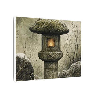 Stone Lantern Winter Canvas Art | Japandi Neutral Design