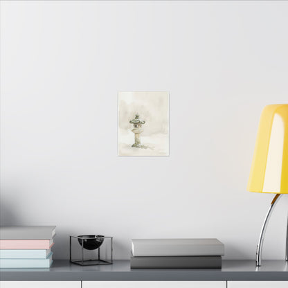 Stone Lantern Winter Canvas Art | Japandi Earthy Design