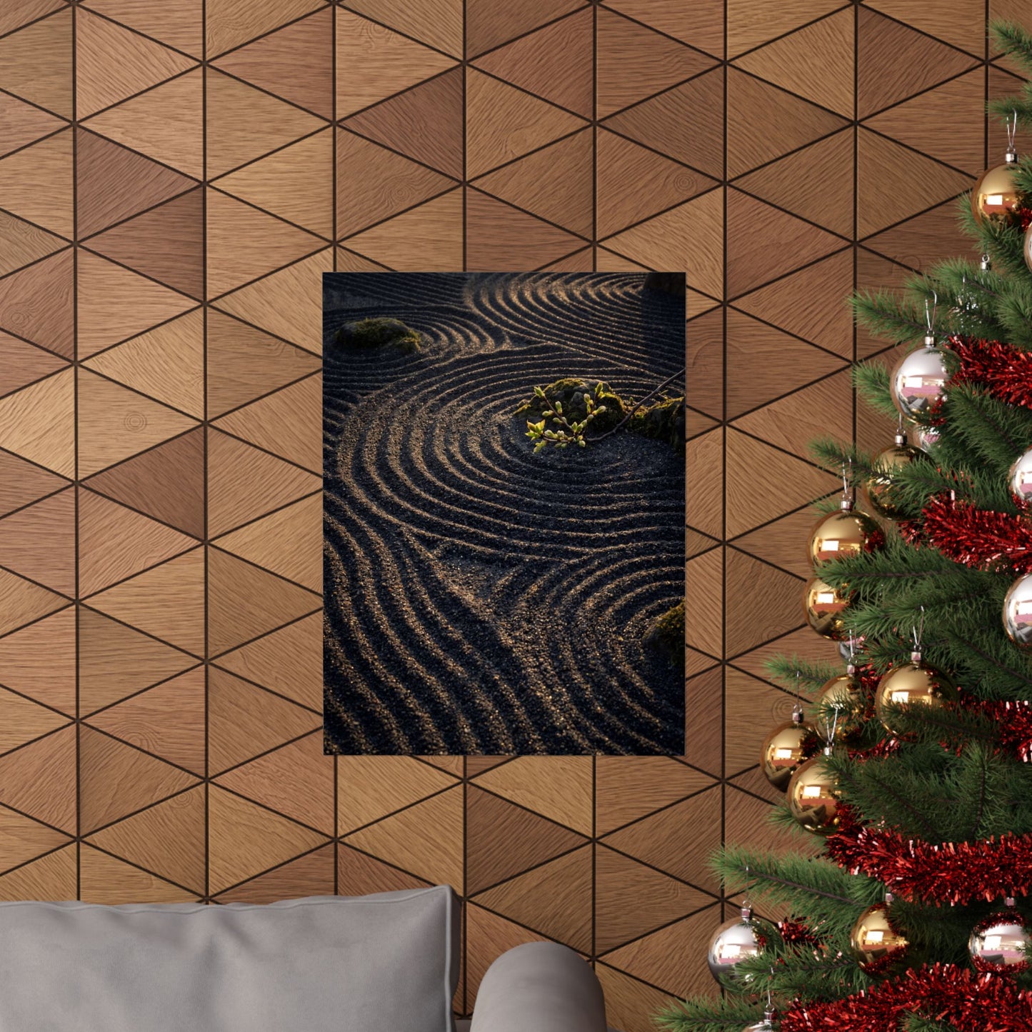 Rock Garden Shadow Zen Wall Art Print | Atmospheric Dark Japandi Art