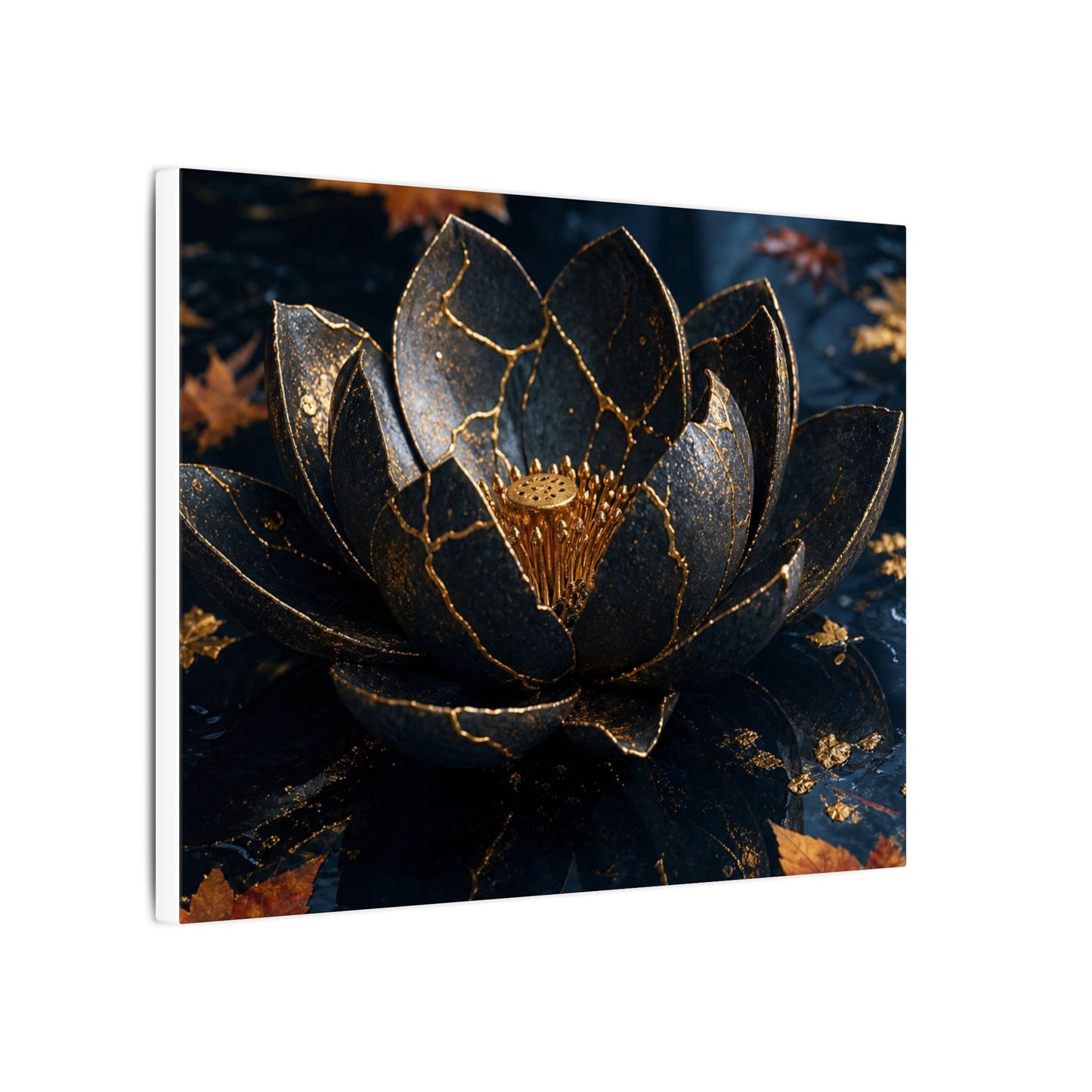 Moonlight Lotus Flower Canvas Art - Kintsugi Fukinsei