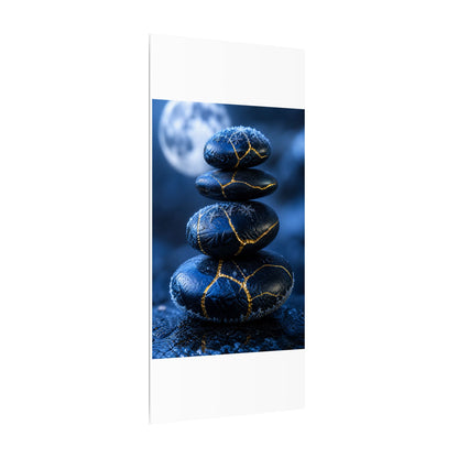 River Stones Canvas Art | Winter Kintsugi Gold Repair Art