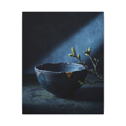 Ceramic Bowl Shadow Zen Canvas Art | Sophisticated Dark Japandi Art