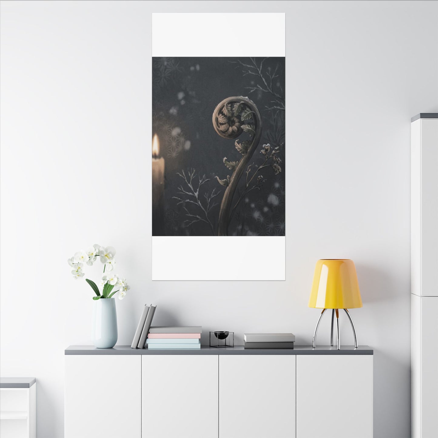 Candlelight Fern Unfurling Canvas Art - Japandi Ma