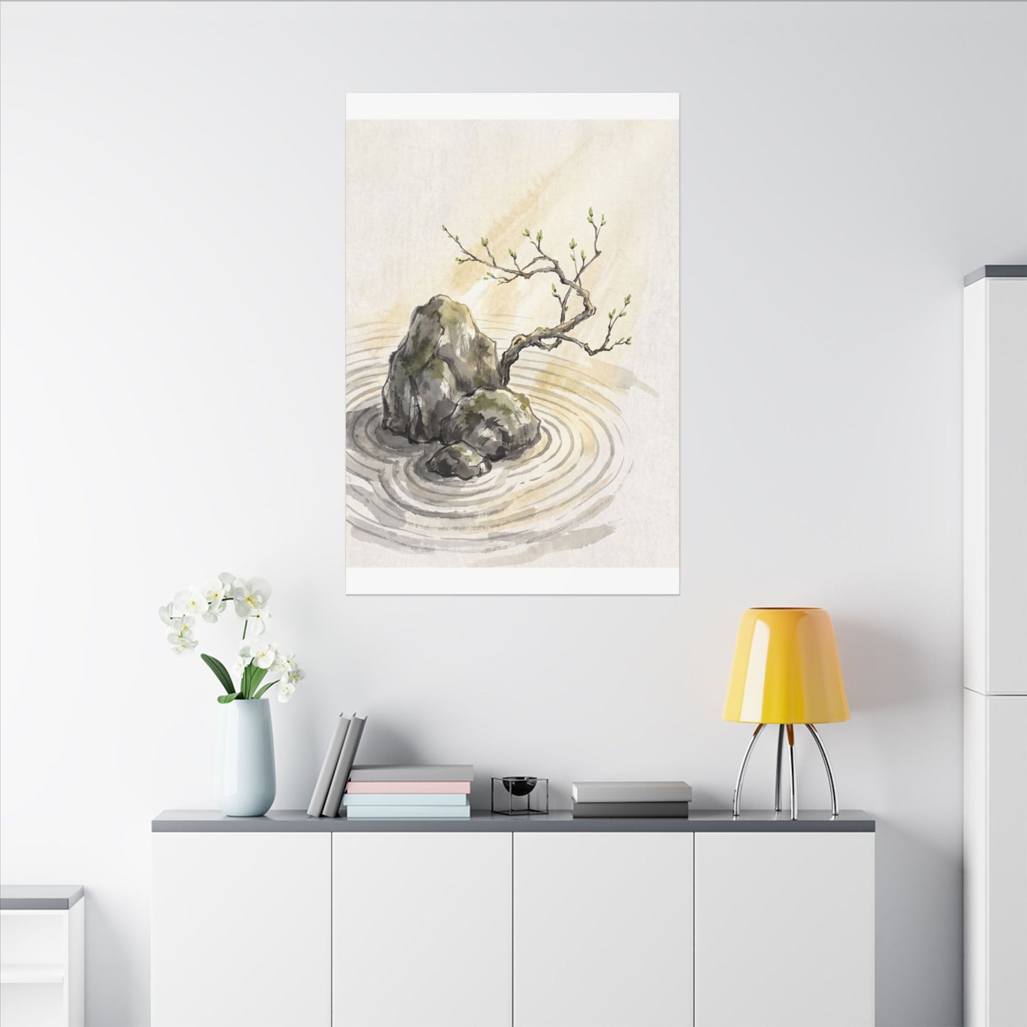 Serene Rock Garden Canvas Art - Sumi E Zen