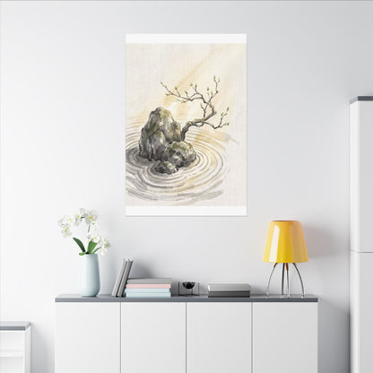 Serene Rock Garden Canvas Art - Sumi E Zen
