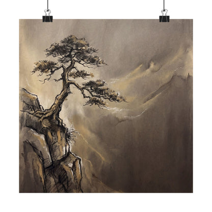 Golden Hour Pine Tree Wall Art Print - Dark Japandi Ma Art Print