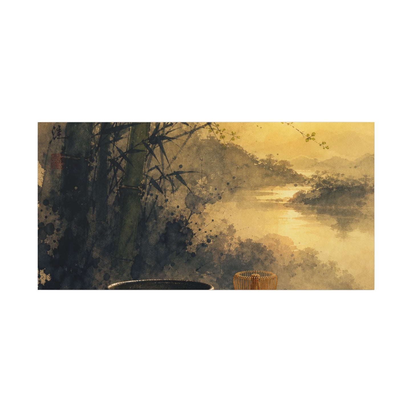Tea Ceremony Sumi E Canvas Art | Contemplative Zen Art