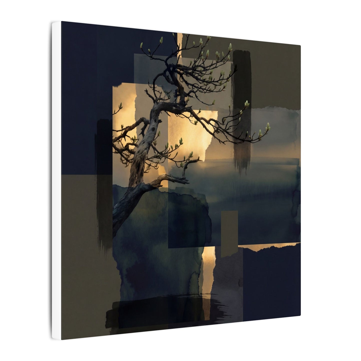 Golden Hour Pine Tree Canvas Art - Dark Japandi Kanso