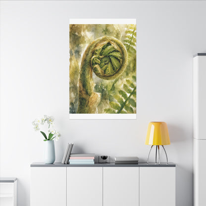 Japandi Fern Unfurling in Dappled | Watercolor Canvas Art