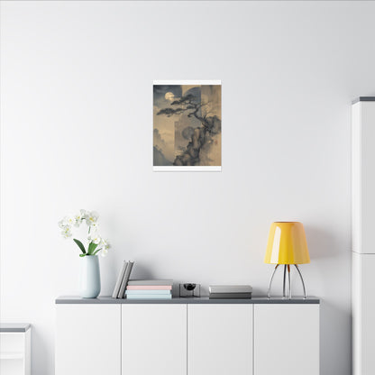 Japandi Pine Tree in Moonlight | Japanese Pattern Canvas Art