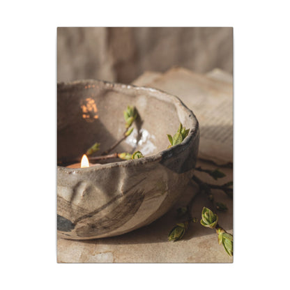 Candlelight Ceramic Bowl Canvas Art - Japandi Ma