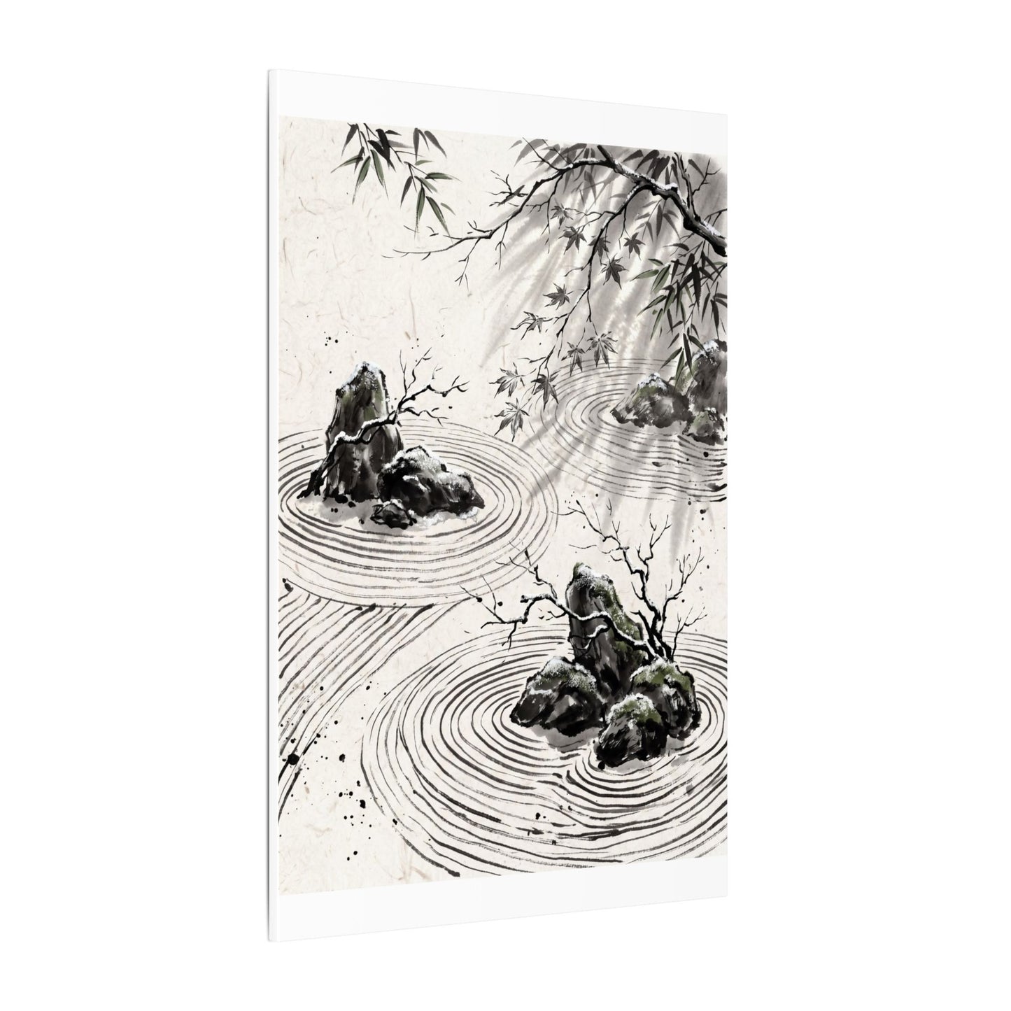 Rock Garden Canvas Art | Winter Zen Sumi E Art