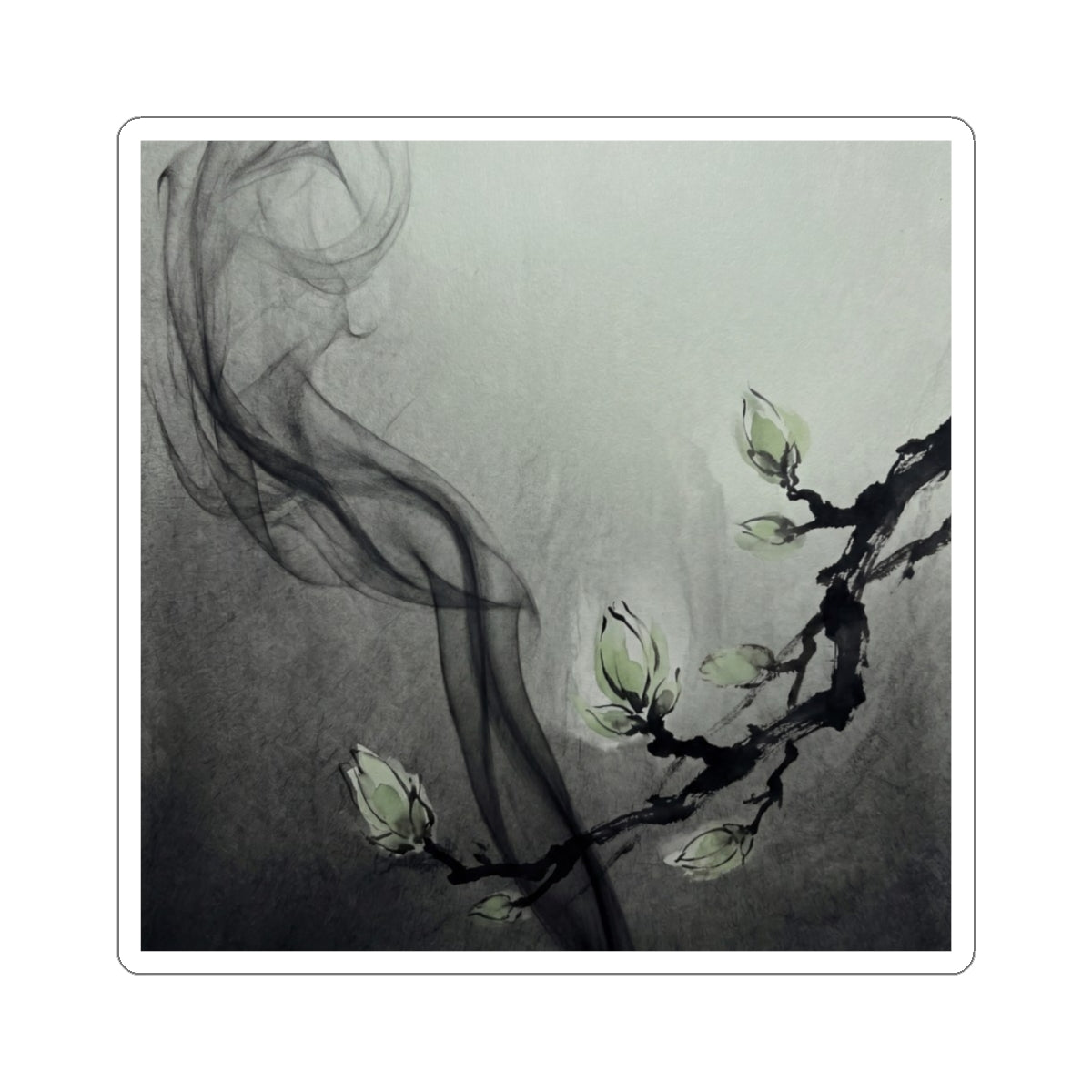 Incense Smoke Charcoal Ink Sticker | Moody Dark Japandi Art