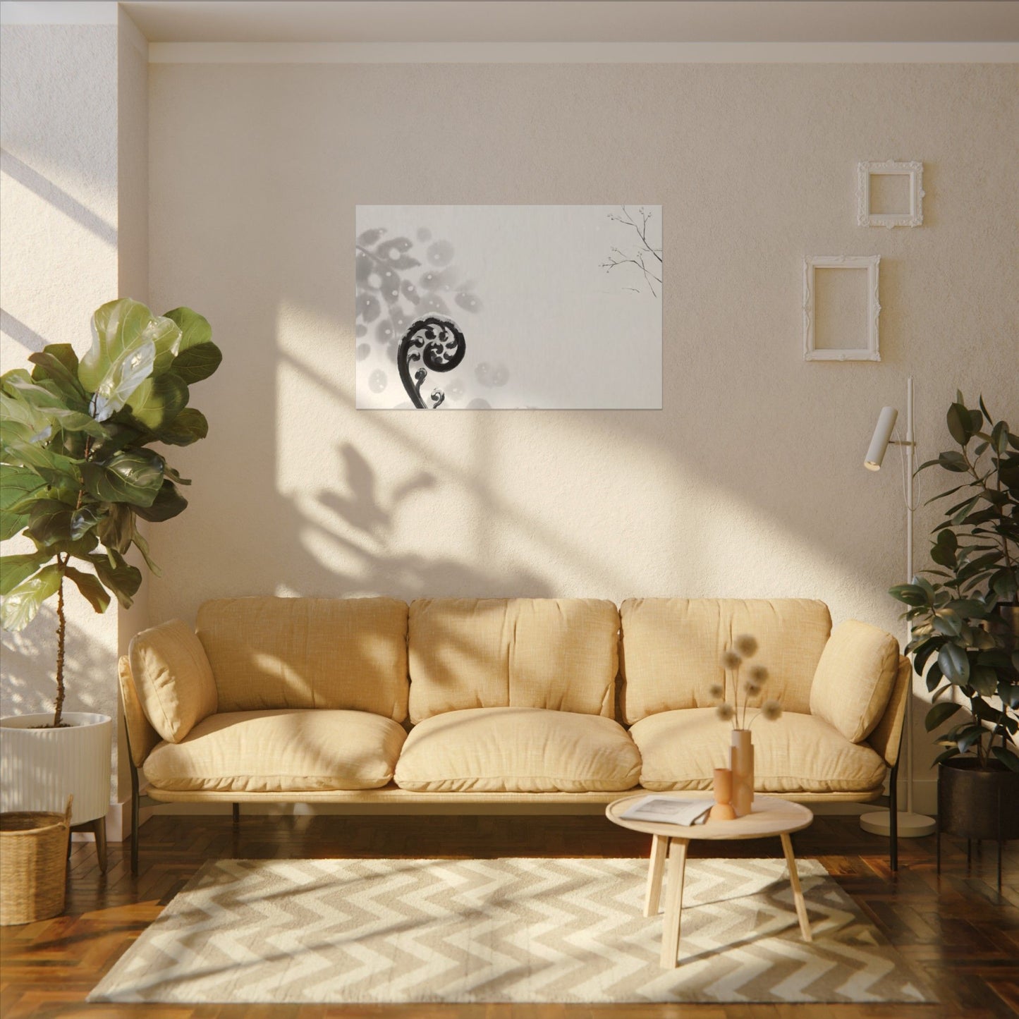 Winter Fern Unfurling Ukiyo E Inspired Canvas Art | Peaceful Decor