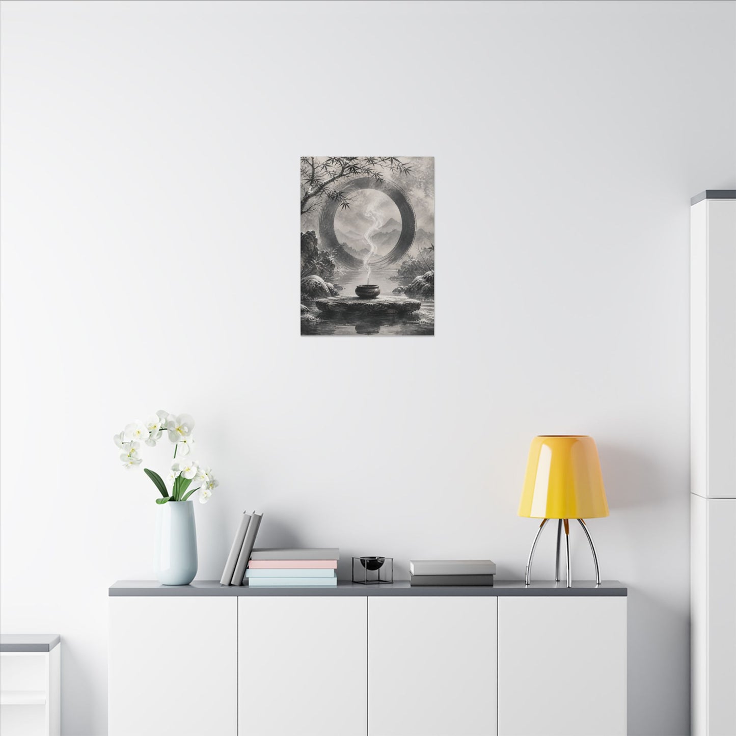 Incense Smoke Canvas Art | Winter Zen Sumi E Art