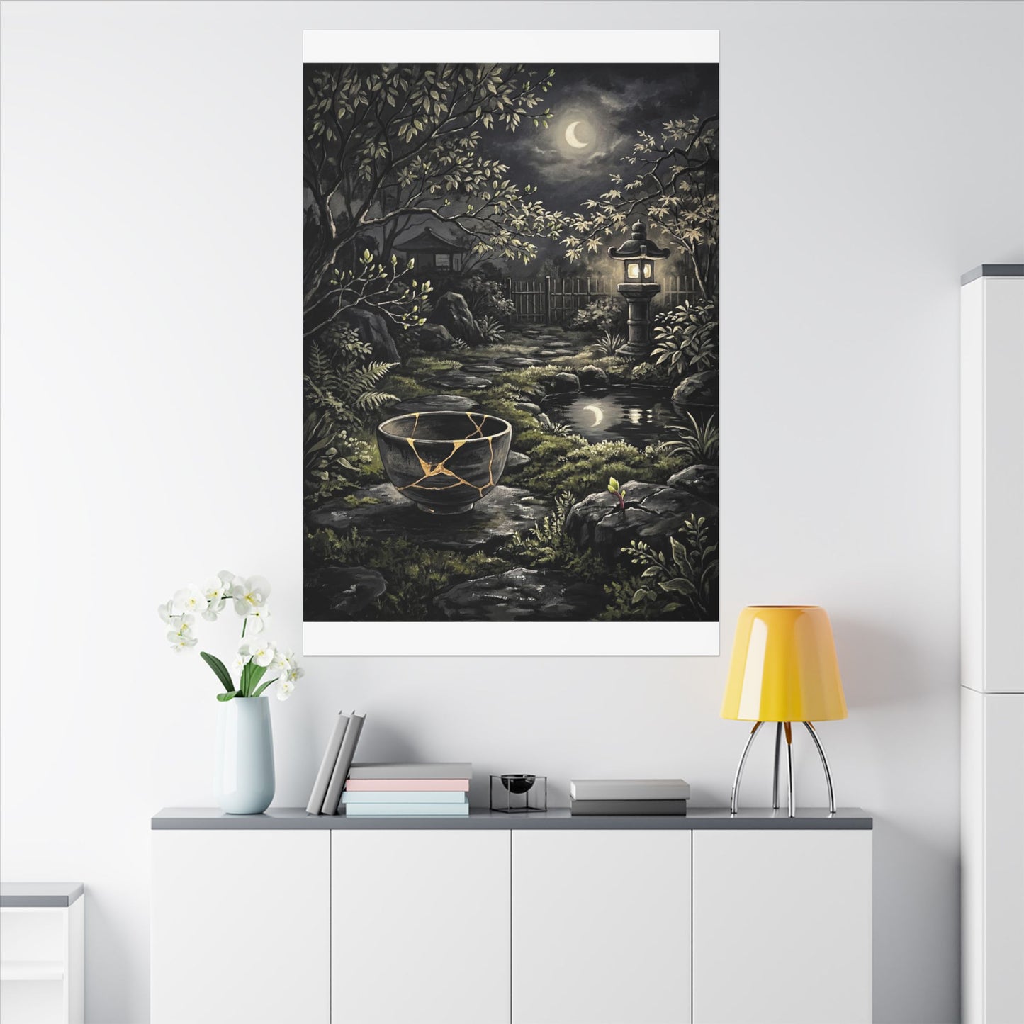 Kintsugi Moonlit Garden in Dappled | Gold Repair Canvas Art