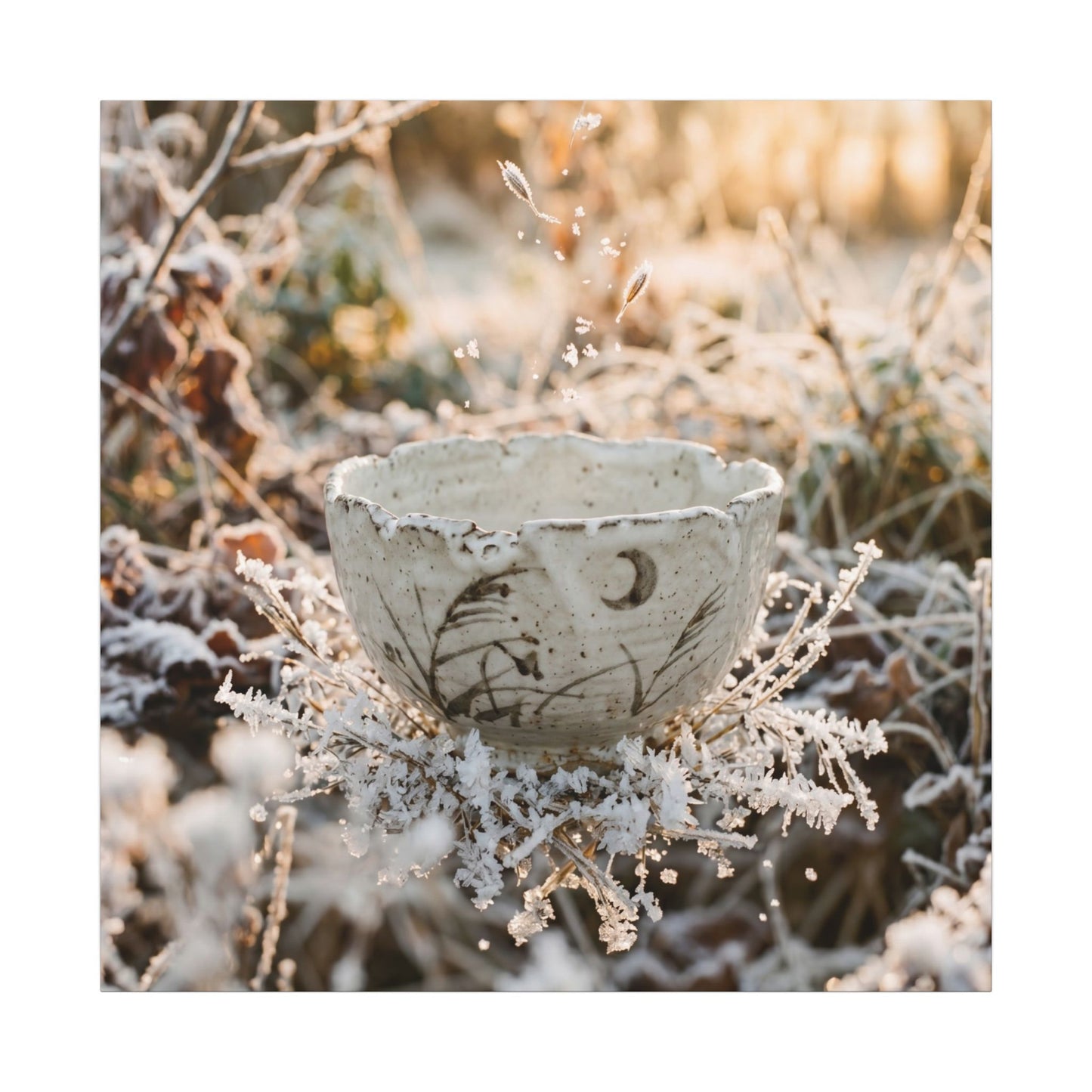 Japandi Ceramic Bowl in Golden Hour | Japanese Pattern Canvas Art