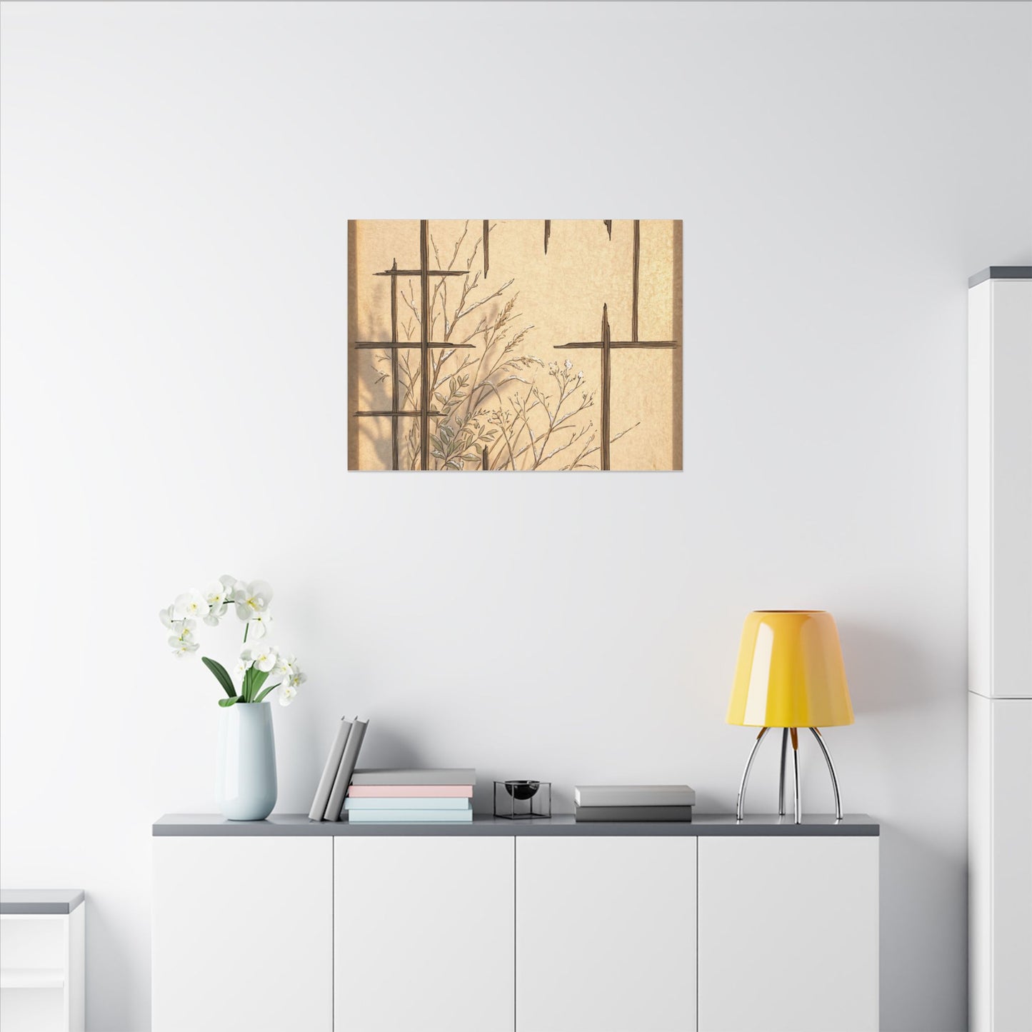 Shoji Screen Canvas Art | Winter Japandi Minimal Line Art