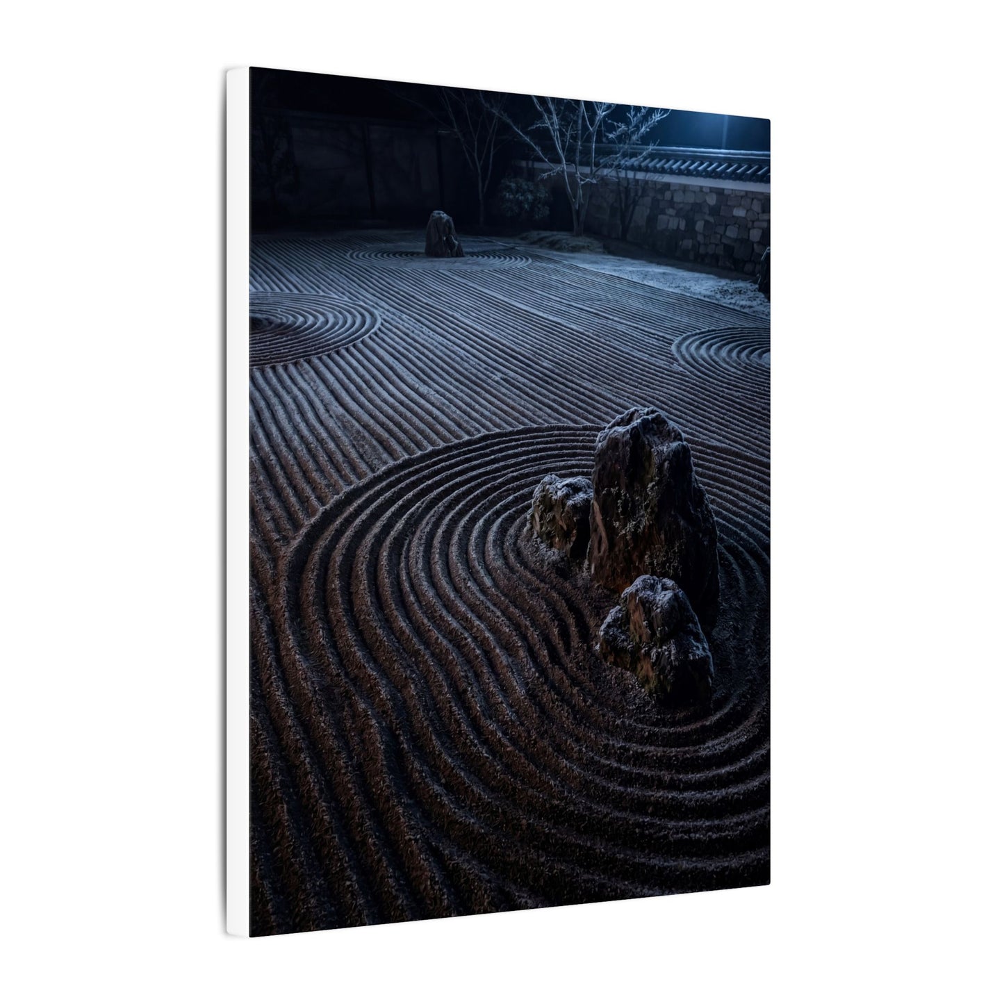 Moonlight Rock Garden Canvas Art - Dark Japandi Seijaku