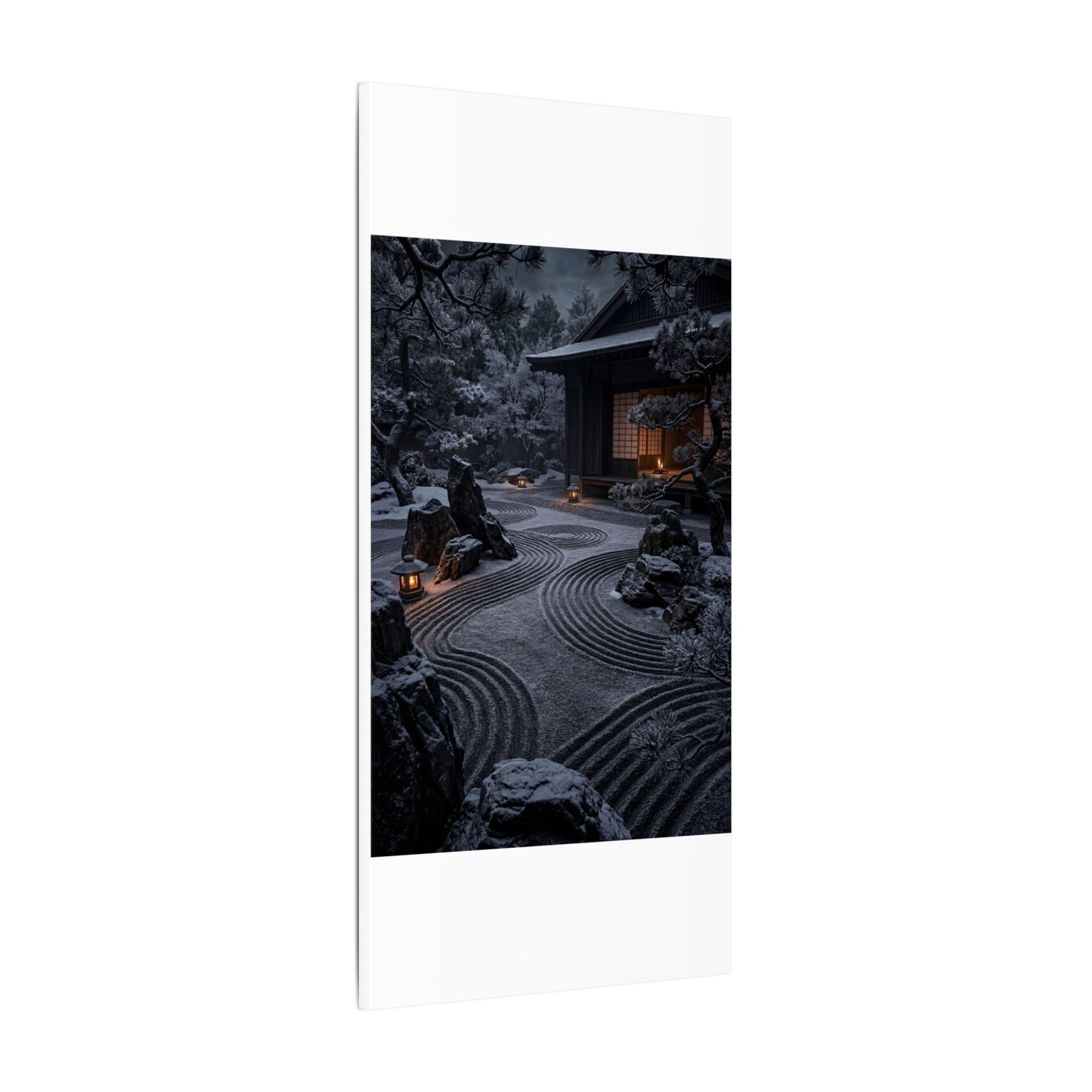Candlelight Rock Garden Canvas Art - Dark Japandi Fukinsei