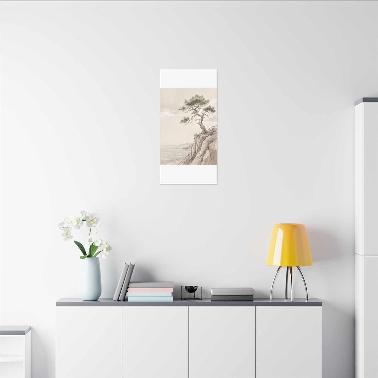 Japandi Pine Tree in Dappled | Minimal Line Canvas Art