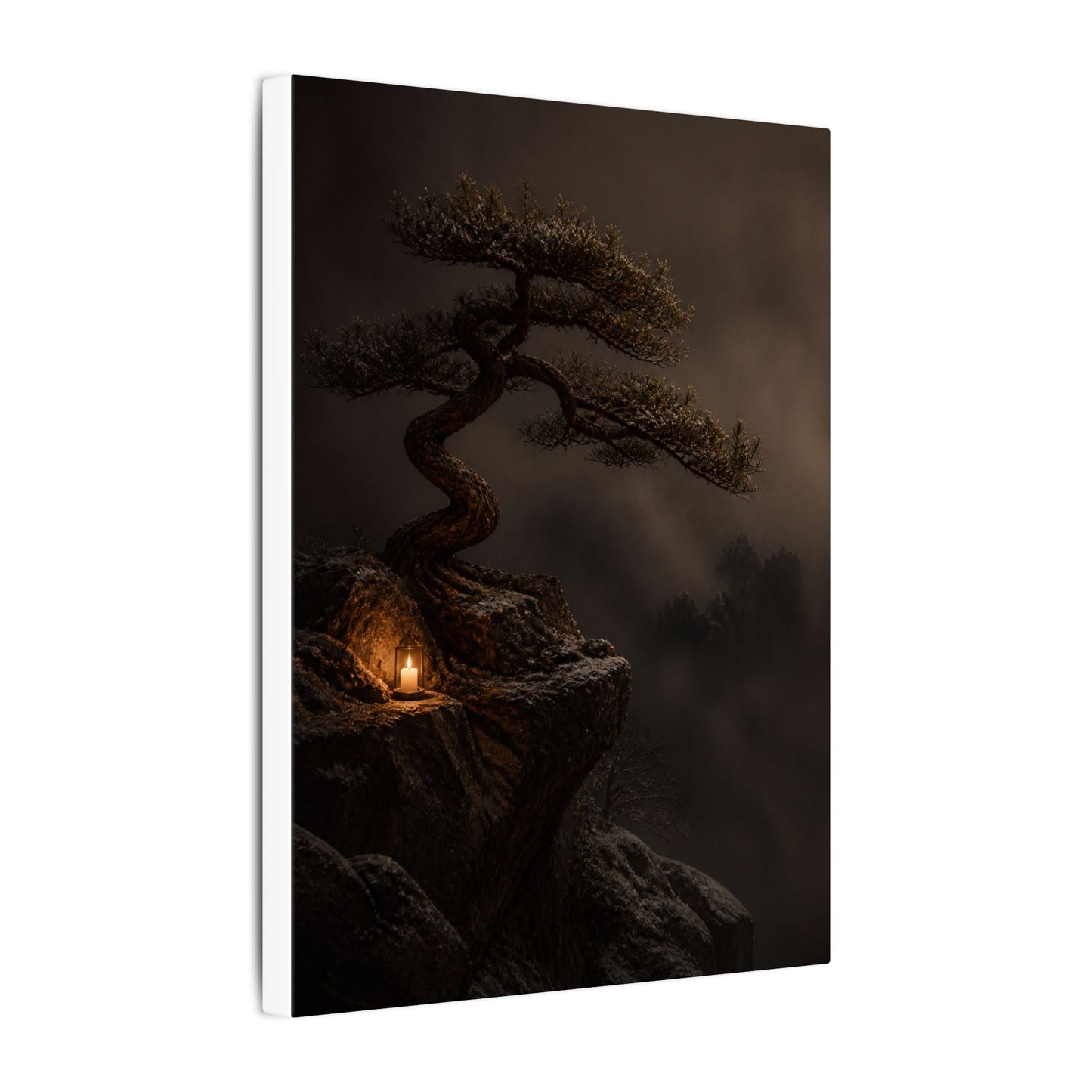 Pine Tree Shadow Zen Canvas Art | Luxurious Dark Japandi Art