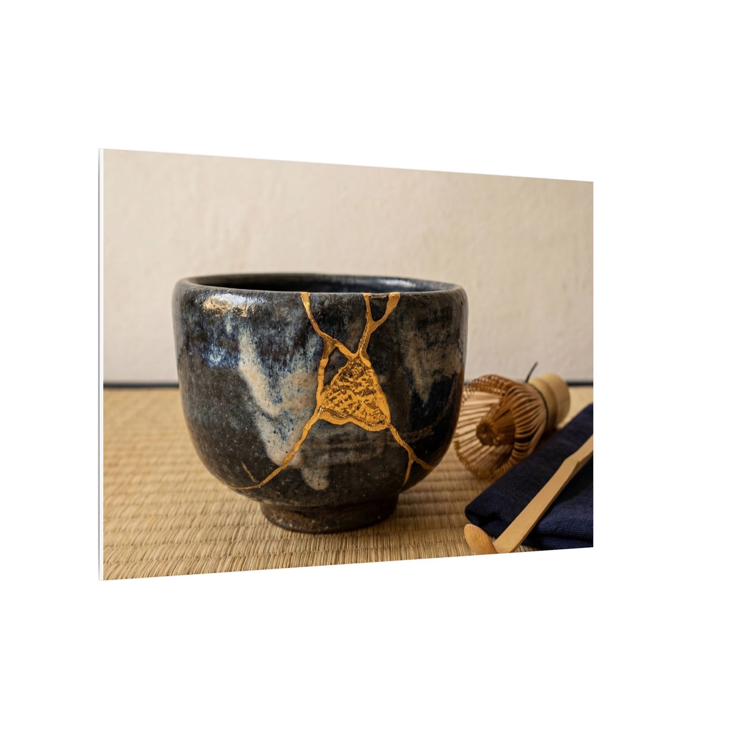 Kanso Tea Ceremony Canvas Art - Kintsugi Gold Vein