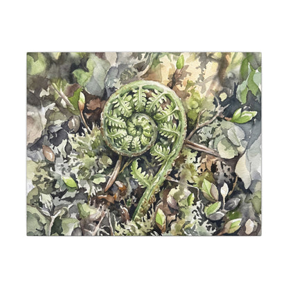 Fern Unfurling Spring Canvas Art | Japandi Neutral Design