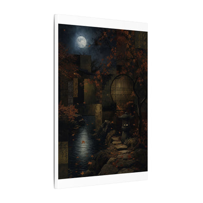 Moonlight Moonlit Garden Canvas Art - Dark Japandi Shibui