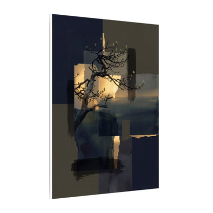 Golden Hour Pine Tree Canvas Art - Dark Japandi Kanso