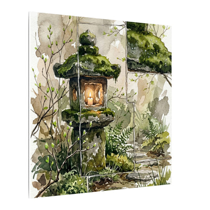 Stone Lantern Watercolor Canvas Art | Elegant Japandi Art