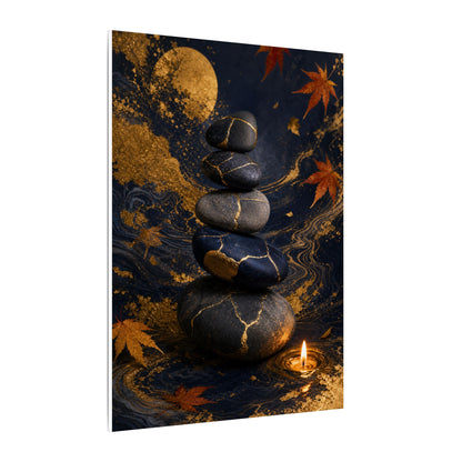 River Stones Autumn Canvas Art | Kintsugi Artful Design