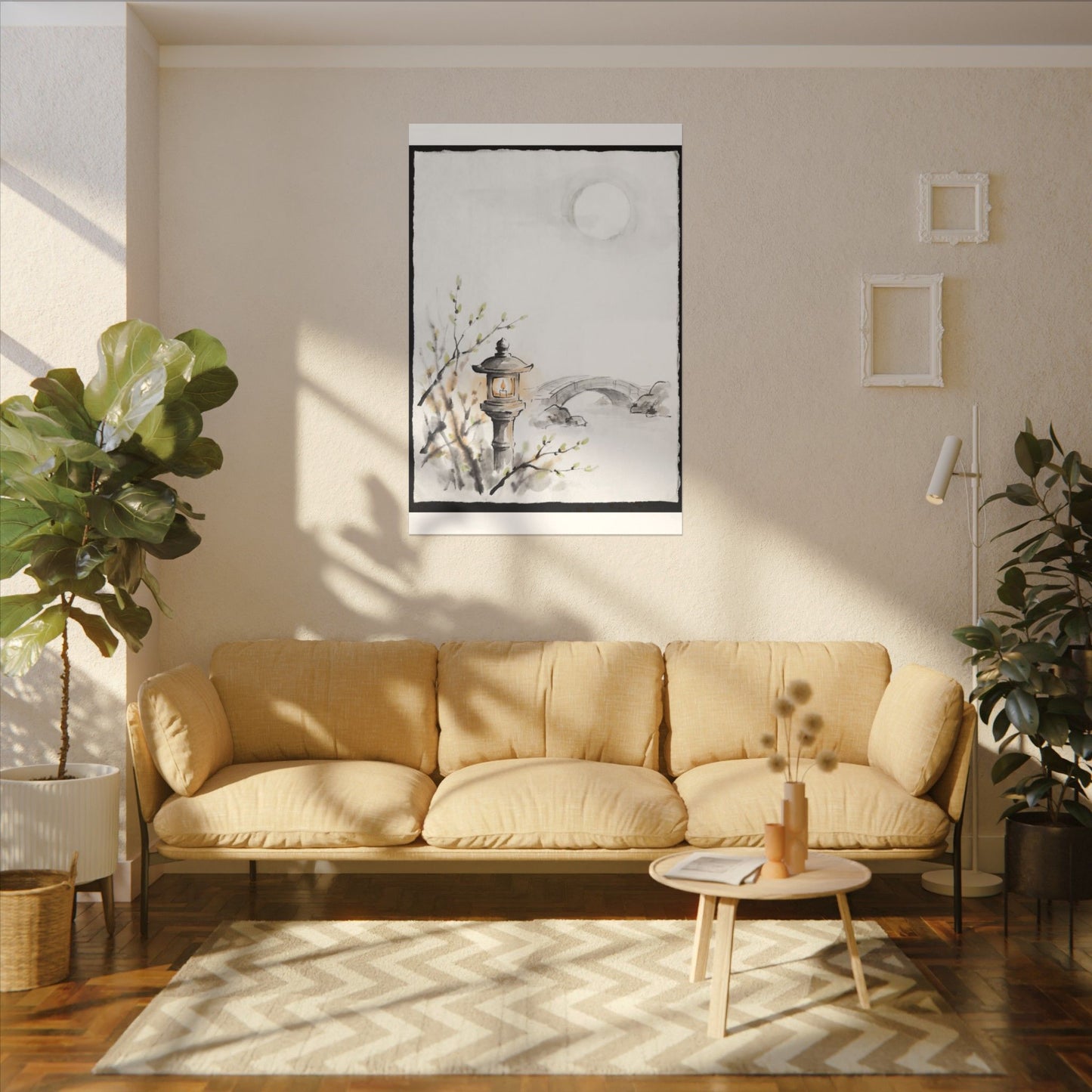 Moonlit Garden Spring Canvas Art | Zen Contemplative Design