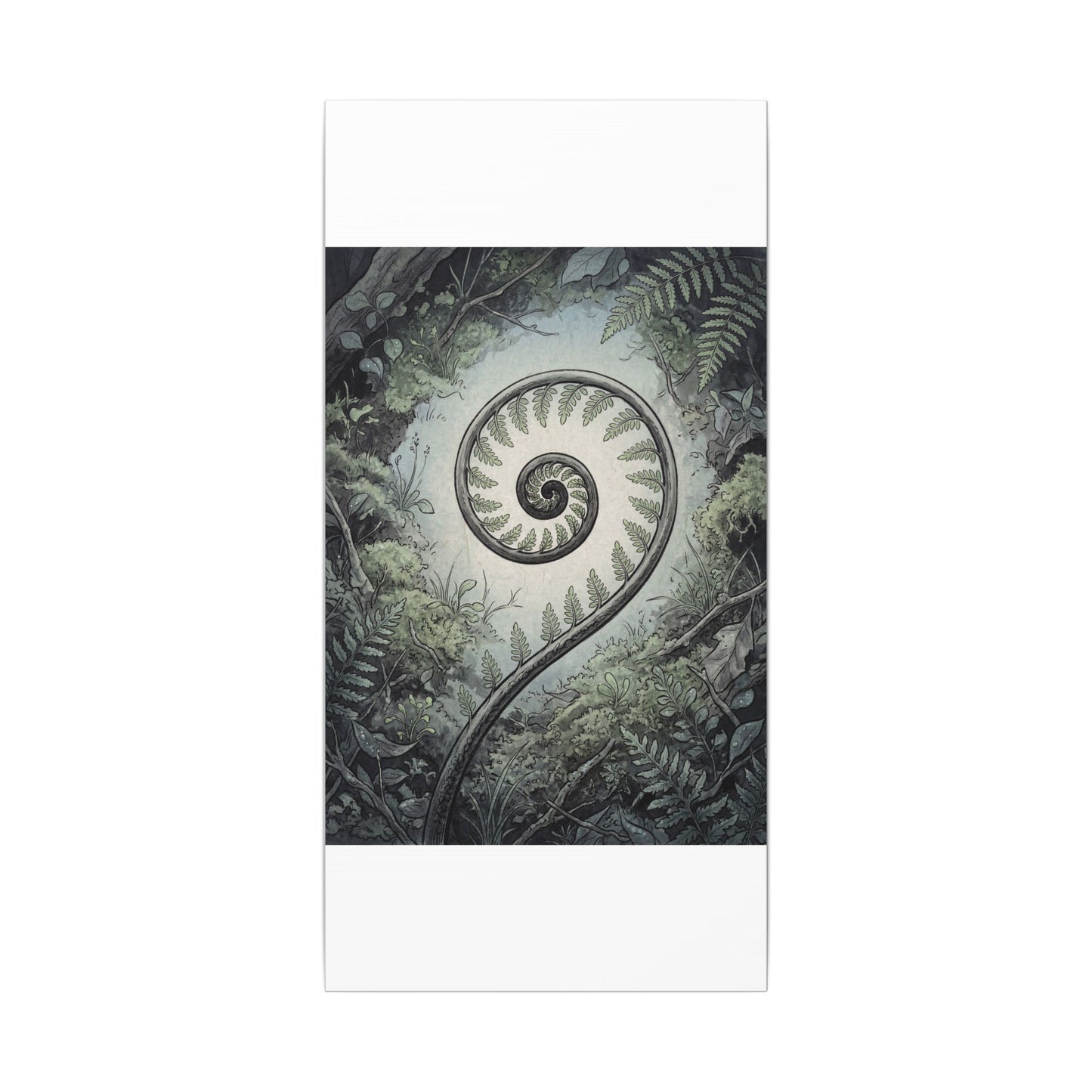 Zen Fern Unfurling in Dawn | Ukiyo E Inspired Canvas Art