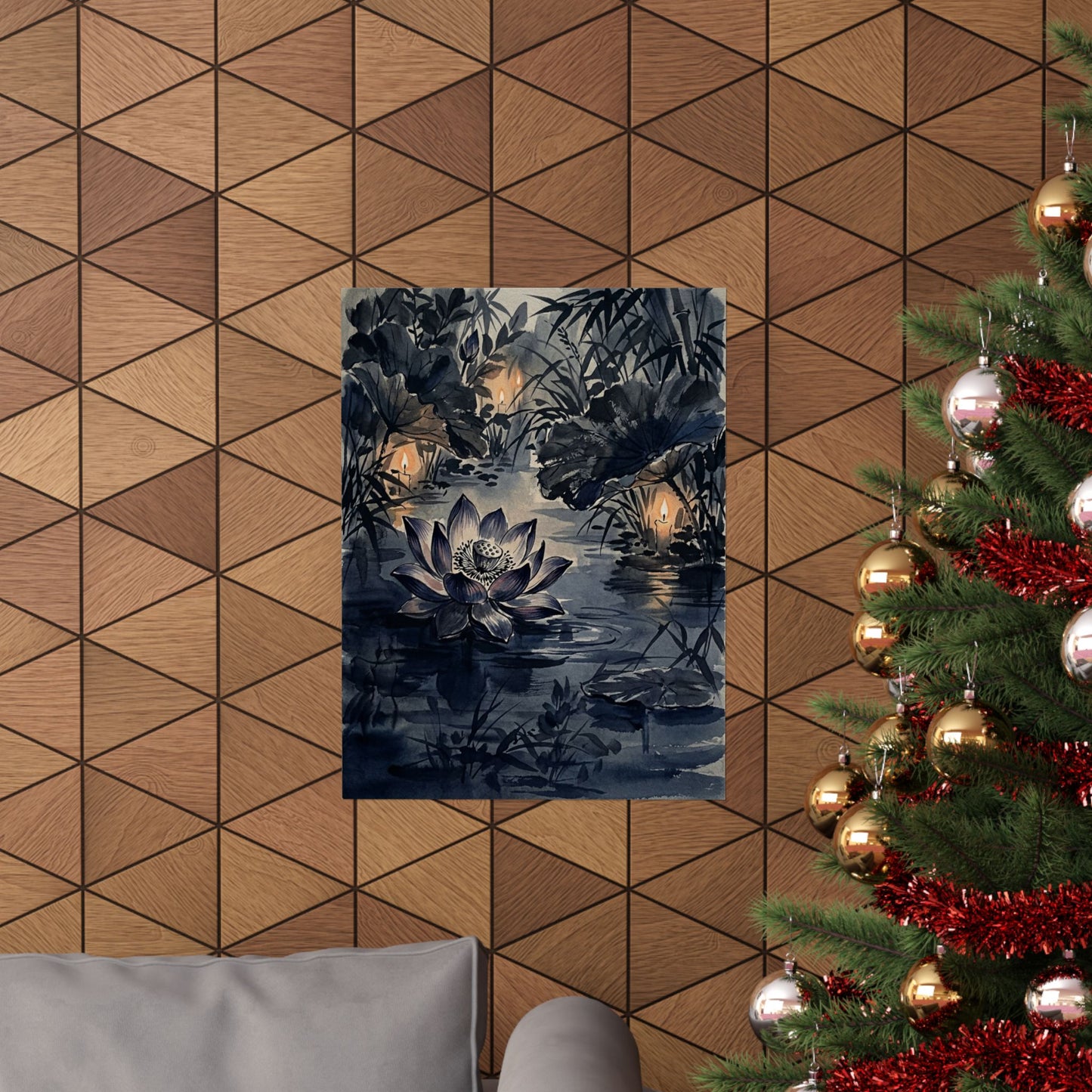 Candlelight Lotus Flower Wall Art Print - Zen Fukinsei