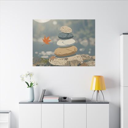 Warm River Stones Canvas Art - Japanese Pattern Japandi