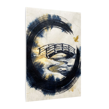 Winter Wooden Bridge Enso Canvas Art | Serene Decor