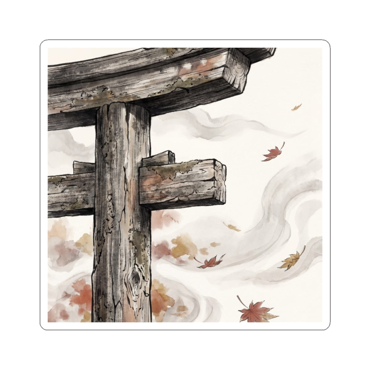 Torii Gate Ukiyo E Inspired Sticker | Serene Zen Art