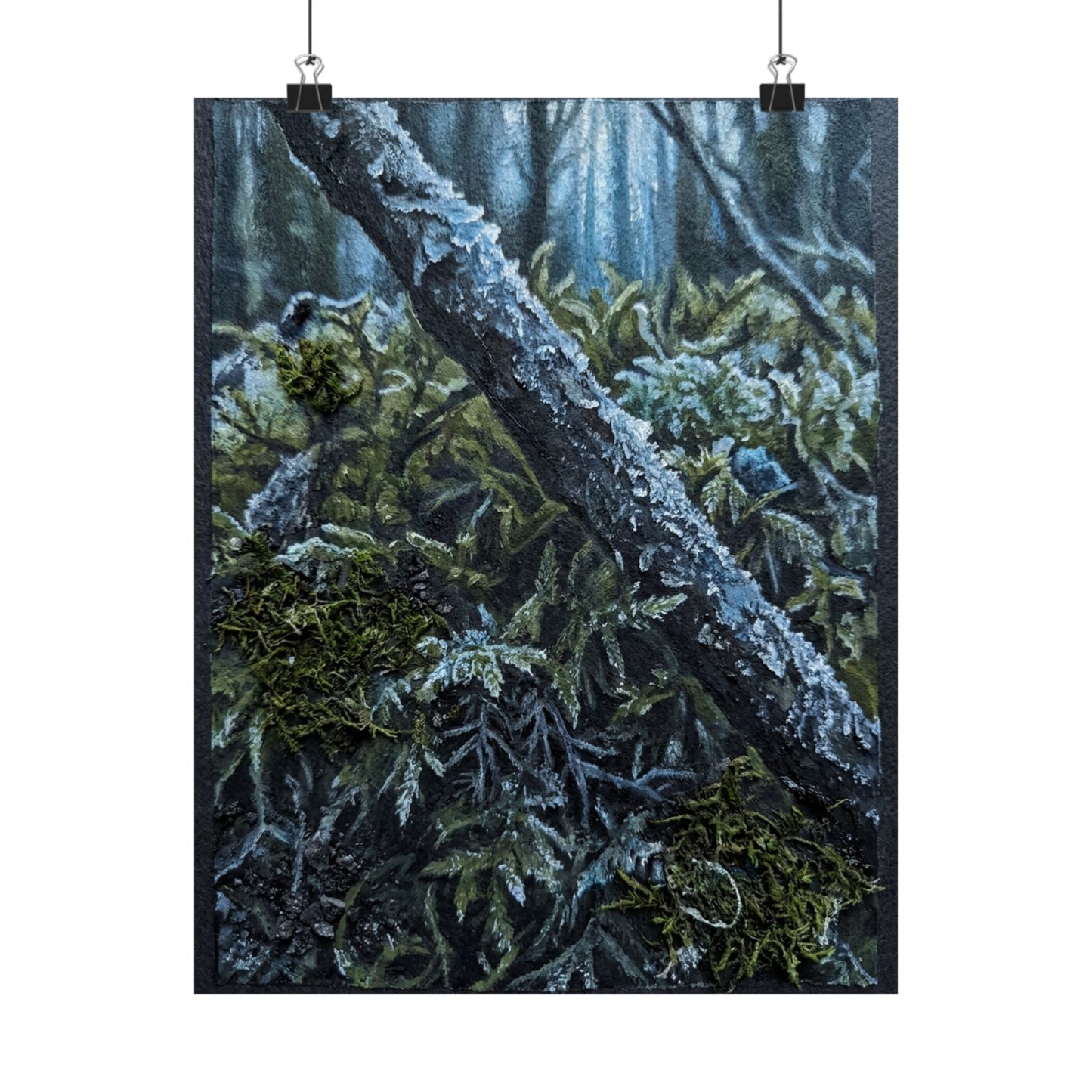 Moonlight Moss Close Up Wall Art Print - Dark Japandi Kanso