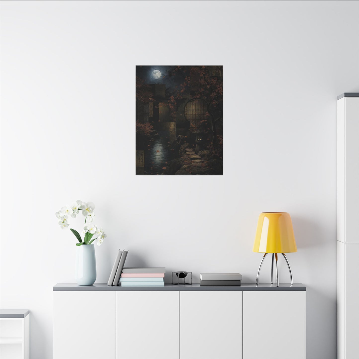 Moonlight Moonlit Garden Canvas Art - Dark Japandi Shibui