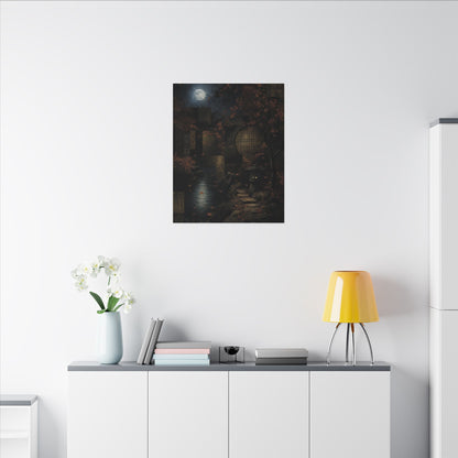Moonlight Moonlit Garden Canvas Art - Dark Japandi Shibui