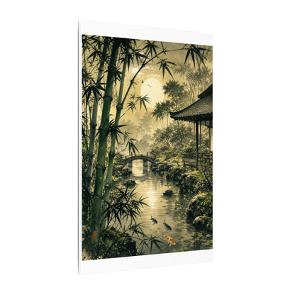 Moonlit Garden Sumi E Canvas Art | Calm Zen Art