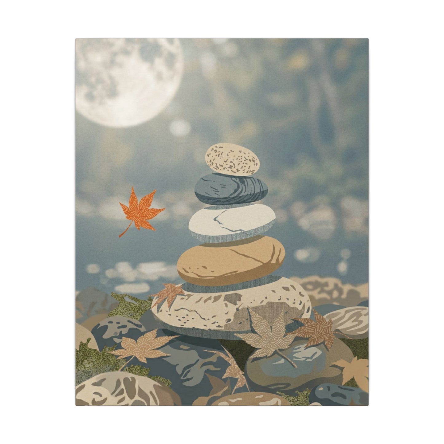 Warm River Stones Canvas Art - Japanese Pattern Japandi