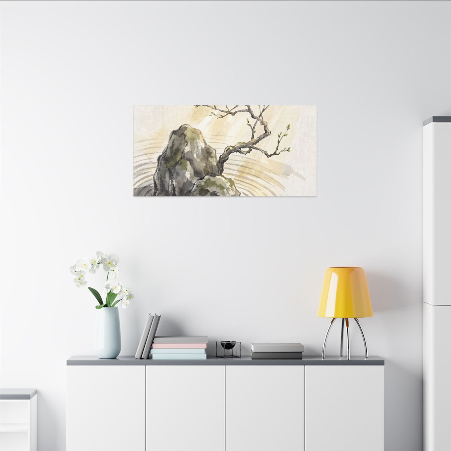 Serene Rock Garden Canvas Art - Sumi E Zen